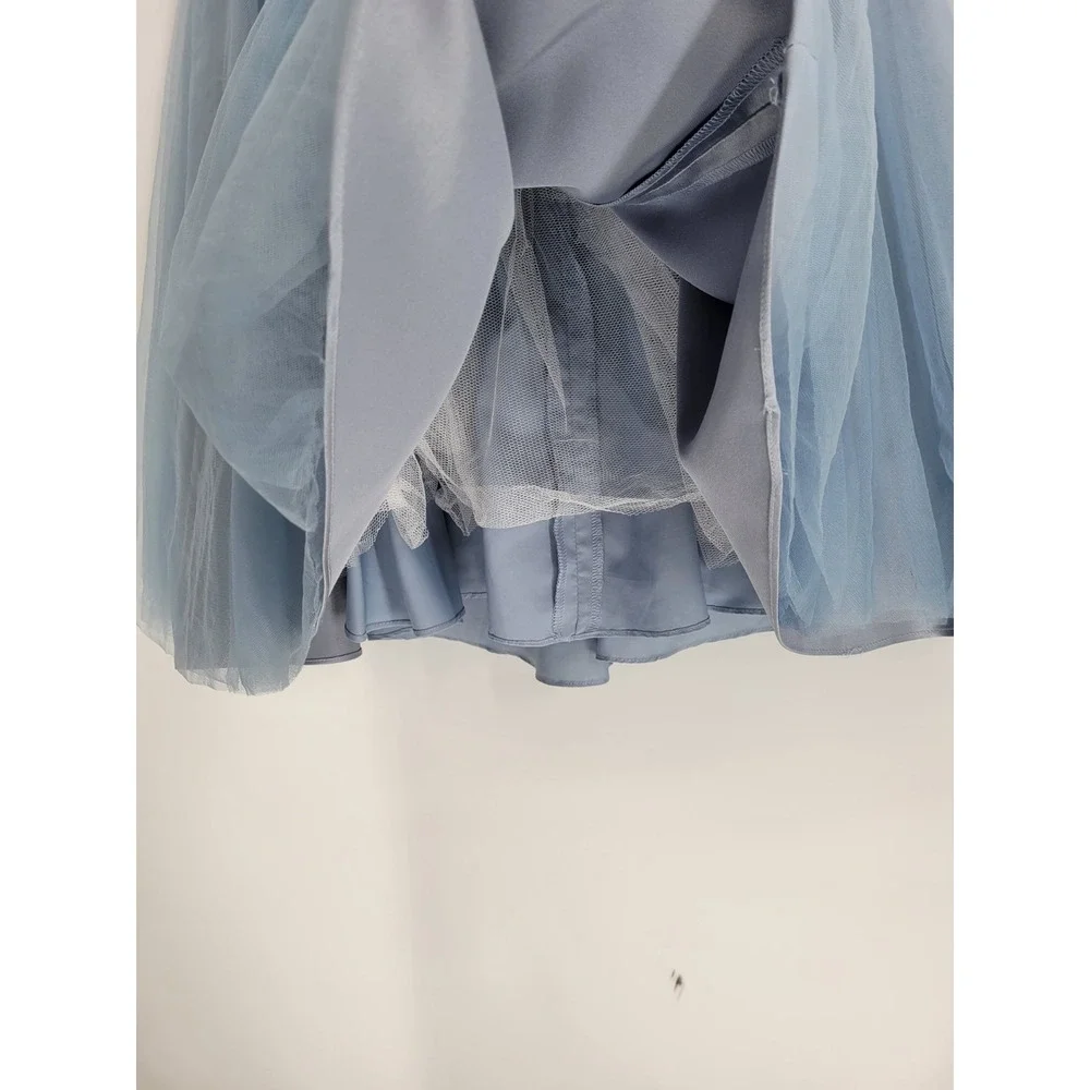 JJ's HOUSE GIRLS DUSTY BLUE FLOWER GIRL/BRIDESMAID TULLE EMBROIDERED DRESS SZ 12